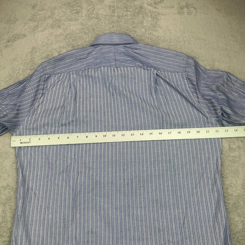 Ted Baker Archive Shirt Mens Size 16 Blue Striped Preppy Long Sleeve Herringbone - Picture 10 of 15